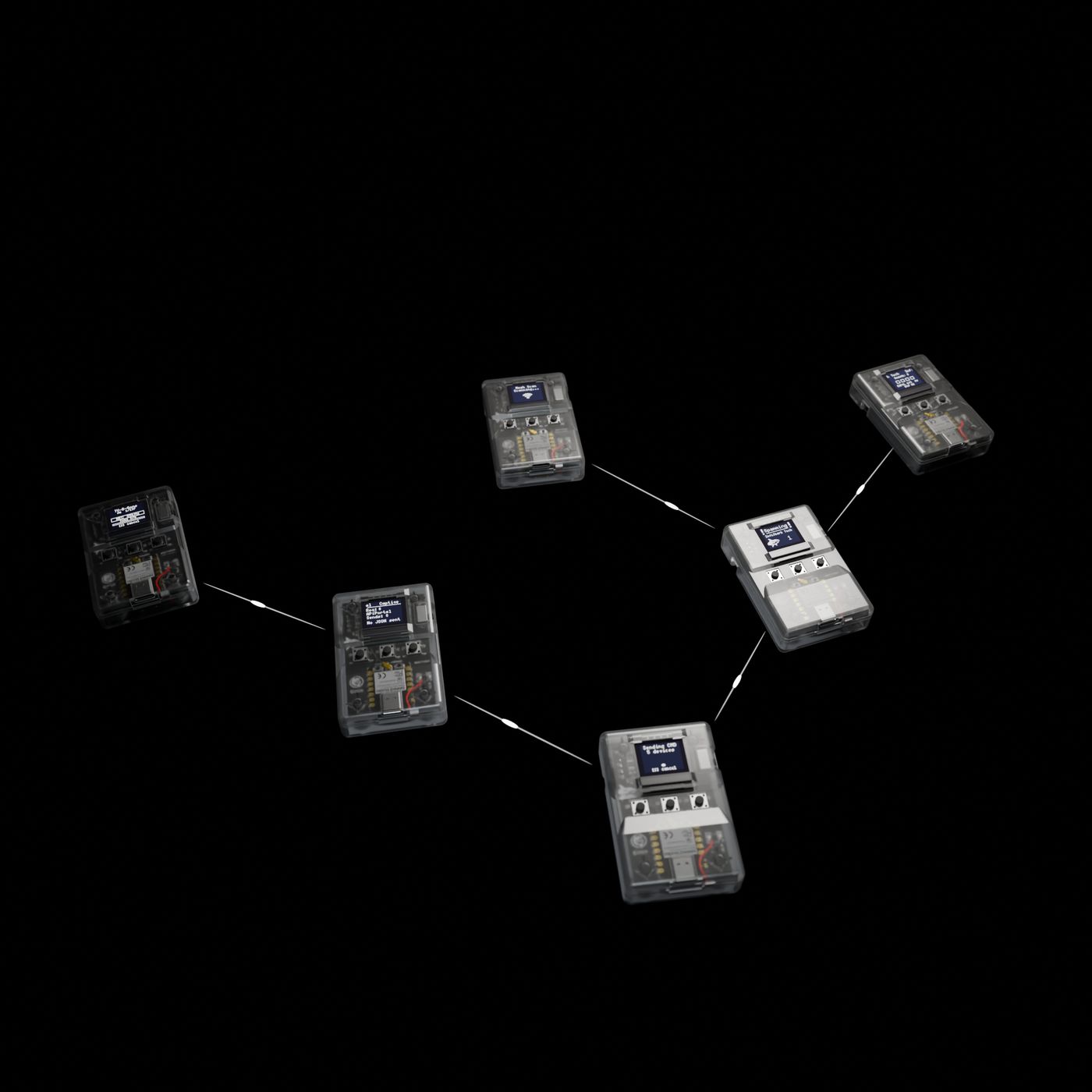 Six BLEShark Nanos linked in a Shiver mesh