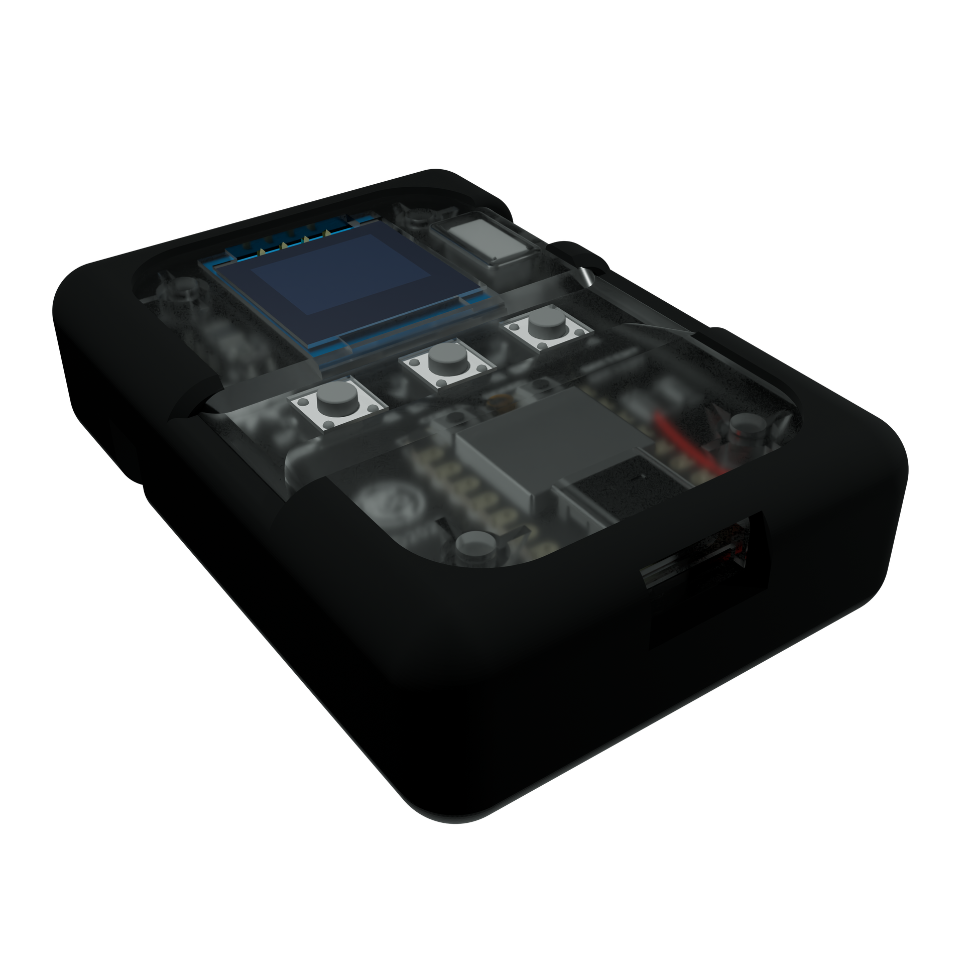 A Transparent BLEShark Nano with a Silicone Case.
